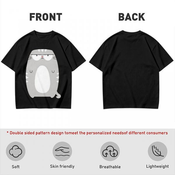 Olive Green T-Shirt With Grumpy Chubby Gray Cat Graphic