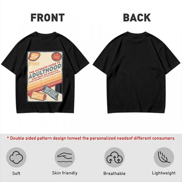 Olive t-shirt with retro guide to adulthood VHS-style print