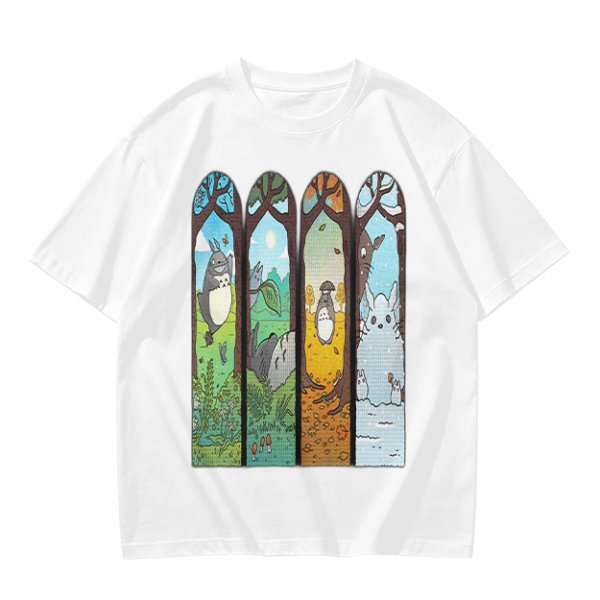 Olive T-Shirt With Stained Glass Style Four Seasons Forest Creature Art