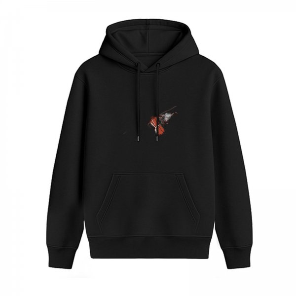 Black Hoodie With Small Abstract Red And Grey Chest Print