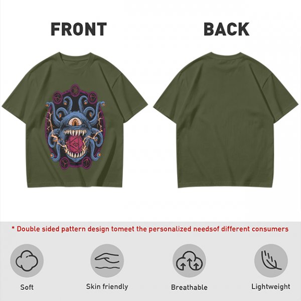 Olive T-Shirt With Dungeons & Dragons Beholder Monster Print