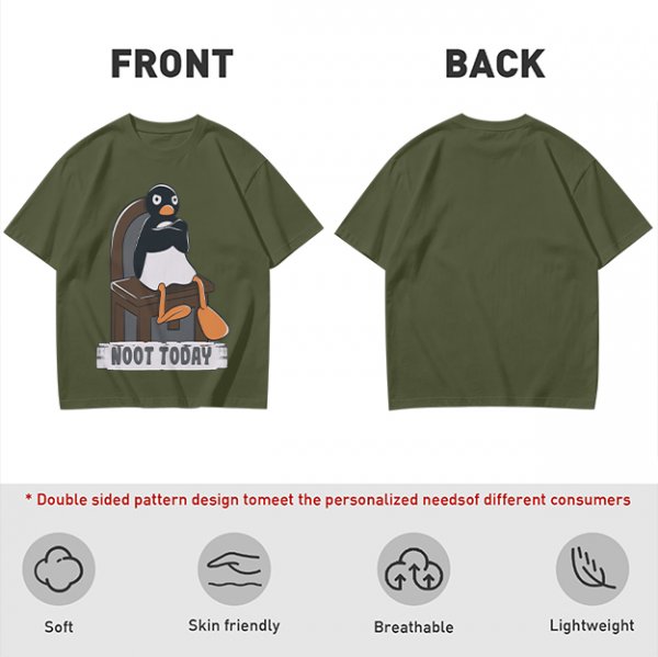Olive T-shirt with Pingu Penguin 'Noot Today' Graphic Print