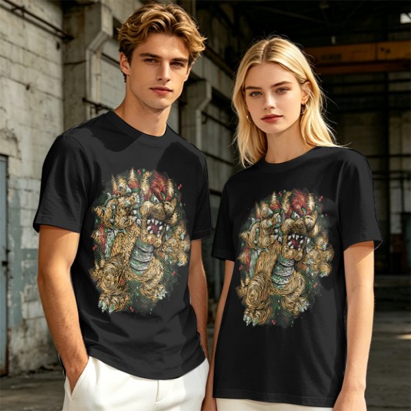 Olive Green T-Shirt With Detailed Monster Dragon Print