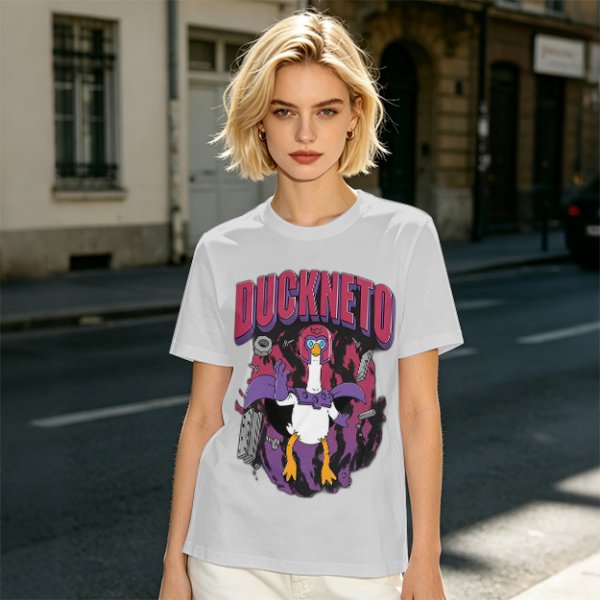Olive Graphic T-Shirt Featuring Duckneto Superhero Duck Art