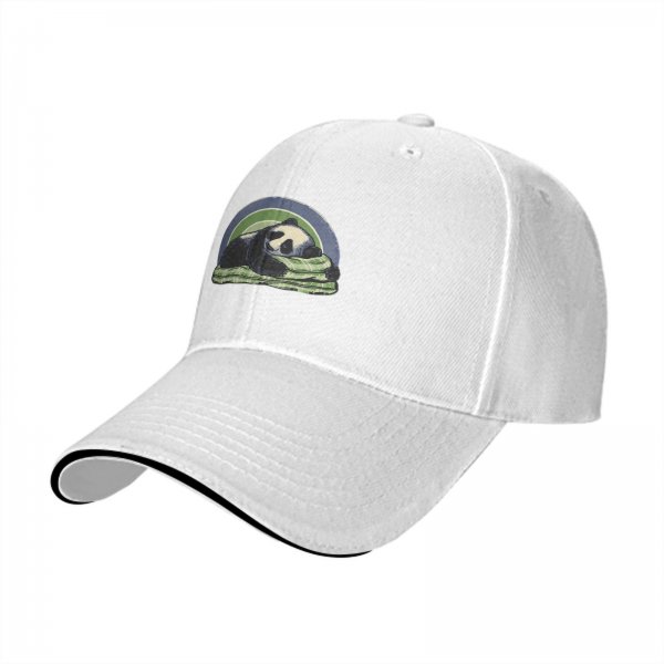 Black Baseball Cap With Sleeping Panda Graphic Design