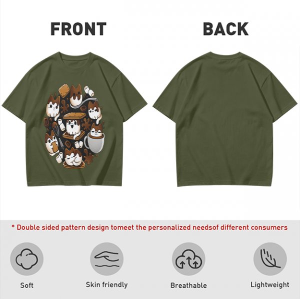 Olive T-Shirt With Cute S'mores Cat Graphic Design