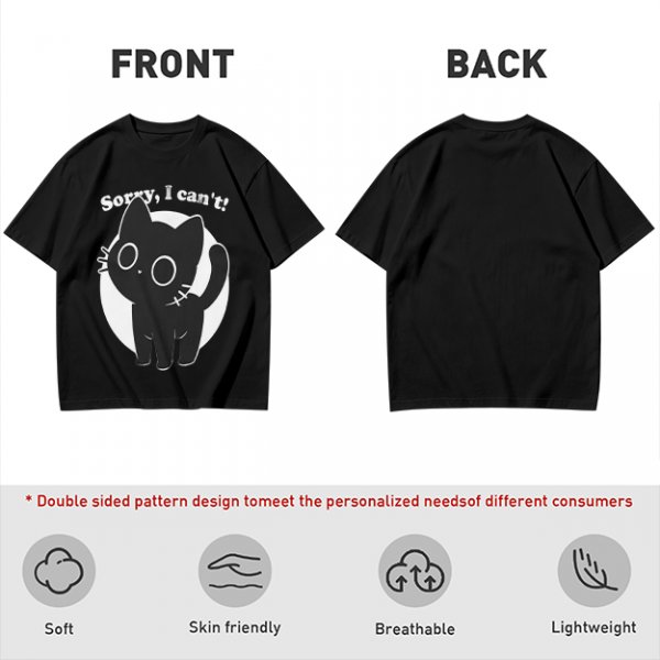 Olive T-Shirt With Sorry I Can't Black Cat Graphic Print