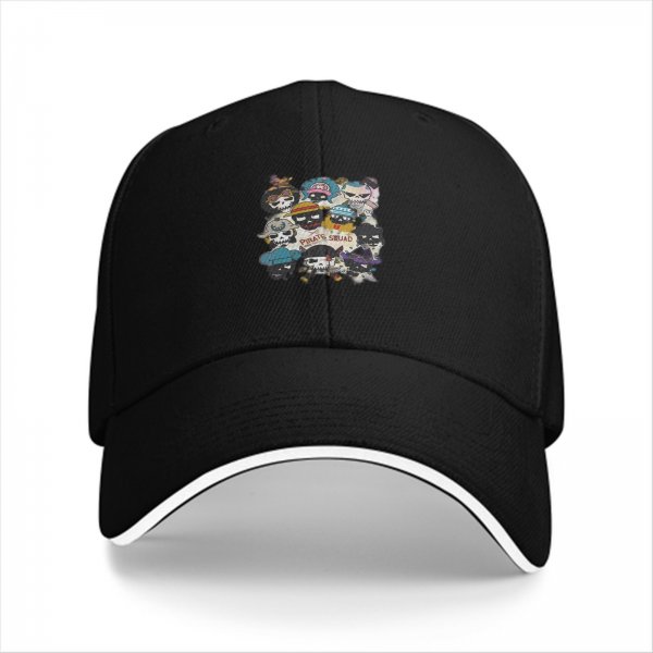 Black baseball cap with pirate skull crew graphic