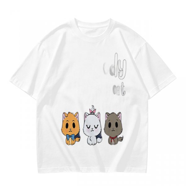 Olive T-Shirt With Cute Kitten Illustrations And Text Print