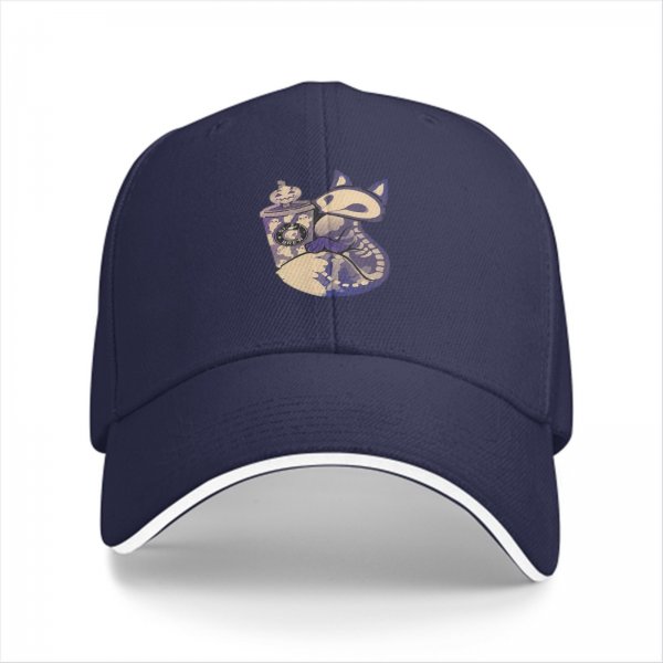 Black baseball cap with spooky fox and pumpkin coffee cup print
