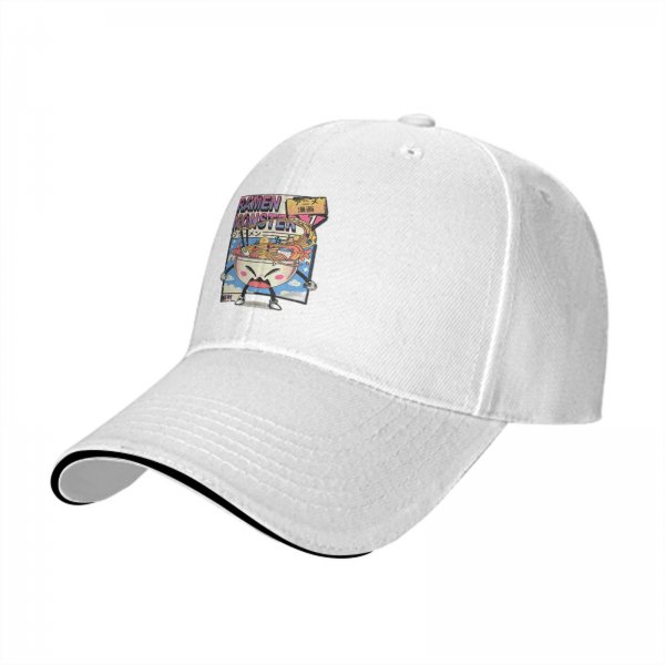 Black Baseball Cap With Ramen Monster Anime Graphic Print