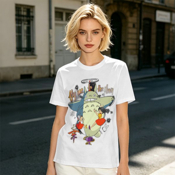 Totoro and Girls Fly Me To The Moon Graphic T-Shirt Design