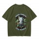 Olive T-shirt with 'More Plants Less People' Cat and Succulent Print