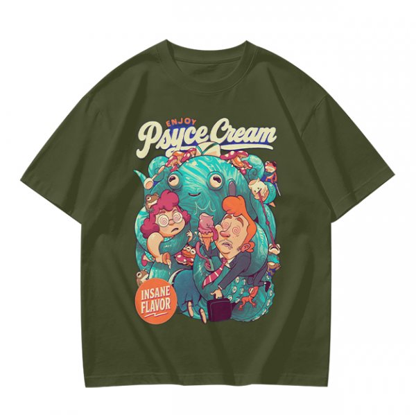 Psyce Cream Insane Flavor Graphic Tee with Whimsical Monster and Characters
