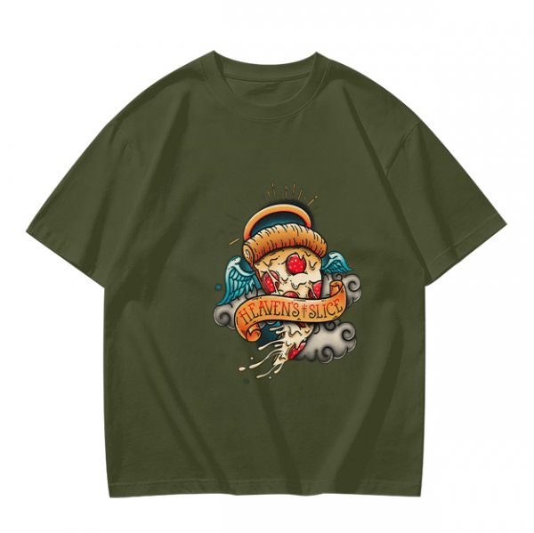 Olive T-Shirt With Angel Pizza Slice 'Heaven's Slice' Graphic