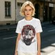 Olive t-shirt with retro cartoon raccoon and dog trash can print