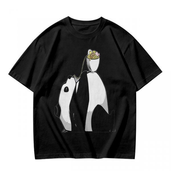 Olive T-Shirt With Panda Balancing Ramen Bowl Print