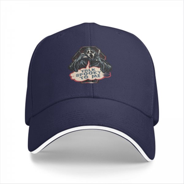 Black baseball cap with Ghostface 'Talk Spooky To Me' horror print