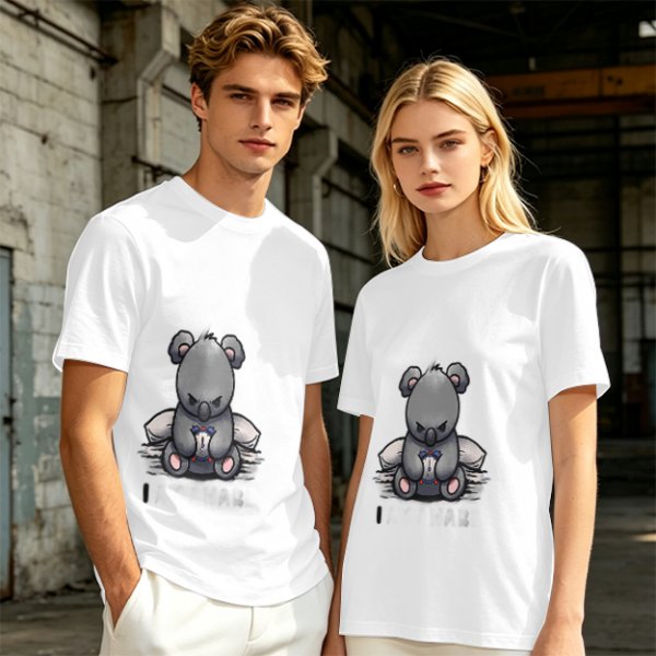 Olive T-shirt with Angry Koala Holding a Small Toy Print
