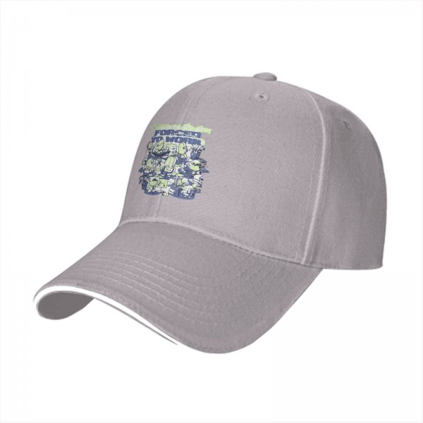 Black baseball cap with 'Forced to Work' office alien graphic