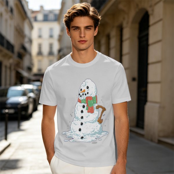 Olive T-Shirt With Melting Snowman Christmas Print