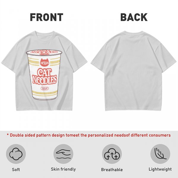Olive T-shirt with Cat Noodles Cup Print