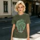 Olive T-shirt with Green Dragon and Samurai Warrior Graphic