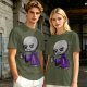 Olive T-Shirt With Grumpy Vampire Holding Coffee Mug Print