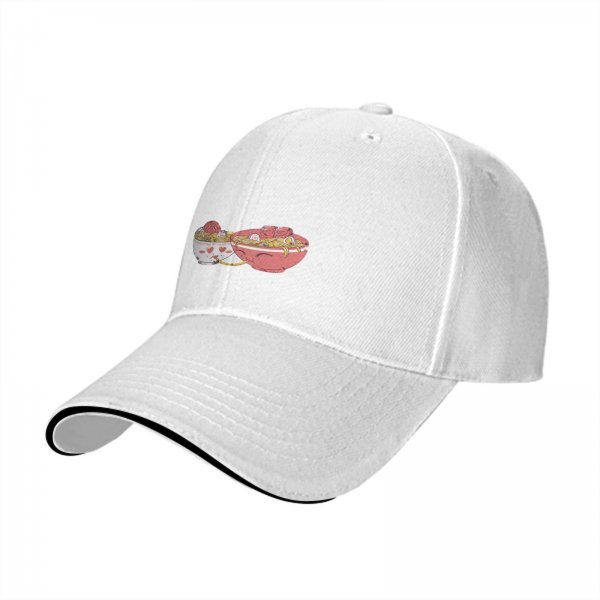 Black baseball cap with two decorative ramen bowl prints