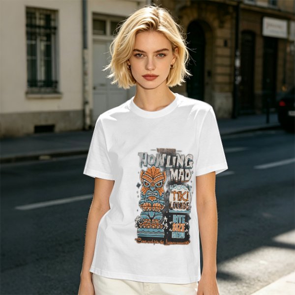 Olive t-shirt with Howling Mad Tiki Lounge graphic print