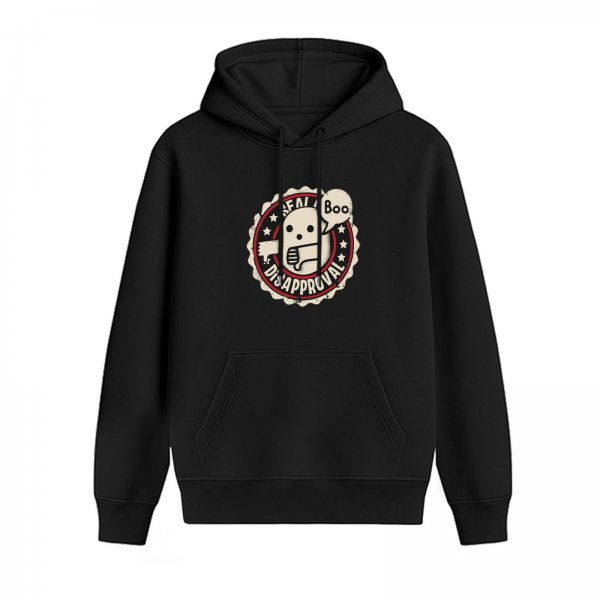 Black Hoodie With Ghost Disapproval Boo Graphic Print
