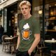 Olive Green T-Shirt With Stylized Beer Mug Graphic Print