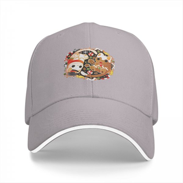 Black baseball cap with cute Christmas cat gingerbread print