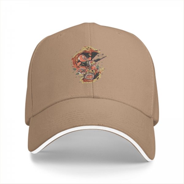 Black Baseball Cap with Sushi Dragon Graphic Print