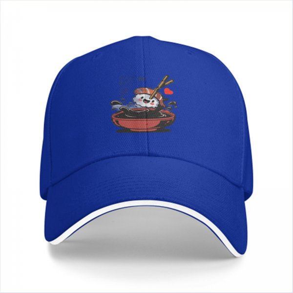 Black Baseball Cap With Cute Sushi In Soy Sauce Bowl Graphic