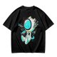 Olive T-Shirt with Astronaut Cat and Fish Graphic Print