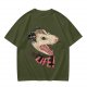 Olive T-Shirt With Aggressive Opossum 'LIFE!' Graphic Print