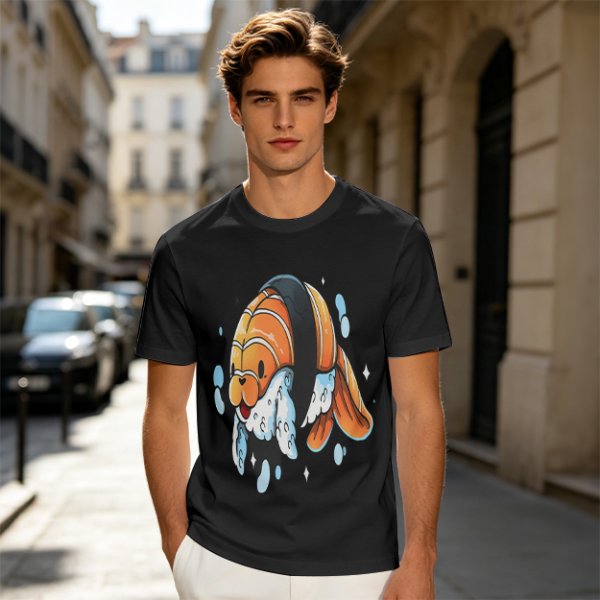 Olive T-Shirt With Cute Clownfish Sushi Graphic Print