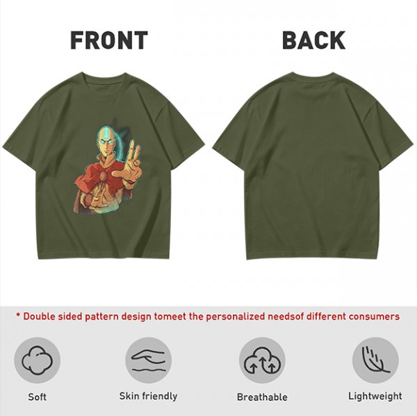 Olive Green T-Shirt with Avatar Aang The Last Airbender Art
