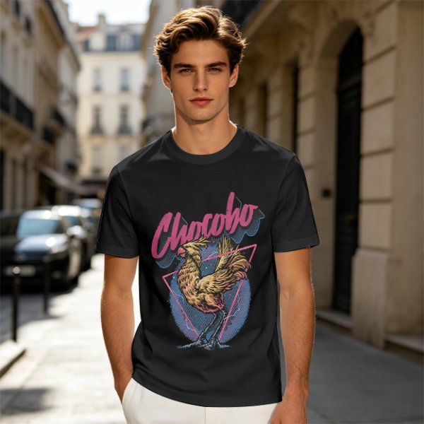 Olive Chocobo Graphic T-Shirt with Retro 80s Style Print