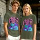 Olive t-shirt with 'Felt Cute' Skeletor graphic print