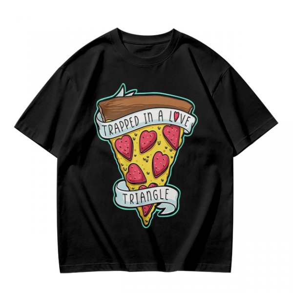 Olive T-Shirt With Pizza Slice 'Trapped In A Love Triangle' Print