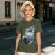Olive T-Shirt With Howling Wolf Silhouette Winter Fantasy Art Print