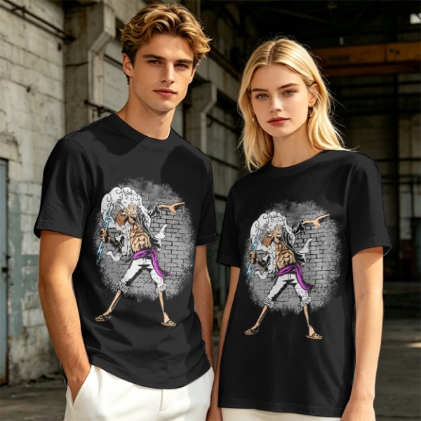 Olive T-shirt with One Piece Gear 5 Luffy Graphic Print