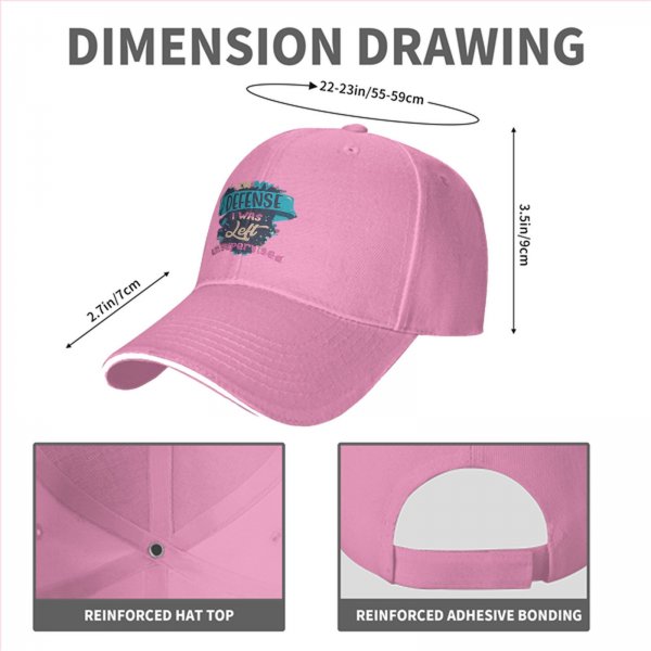 Black baseball cap with 'In My Defense I Was Left Unsupervised' print