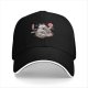 Black baseball cap with cute fox eating ramen sun and cloud design