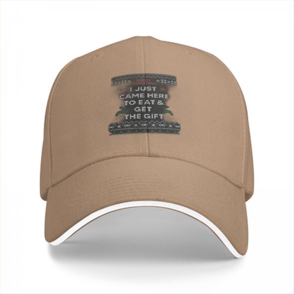 Black baseball cap with 'I just came here to eat & get the gift' Christmas print