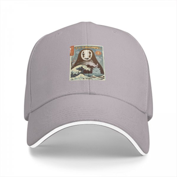 Black baseball cap with Spirited Away No-Face and Great Wave print