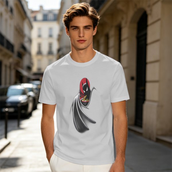 Olive Green T-Shirt With Batman Eating Ramen Graphic