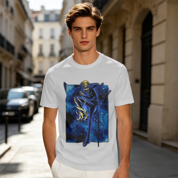 Olive T-Shirt with Cosmic Anime Character Graphic Print